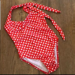 NWOT girls red polka dot halter swimsuit